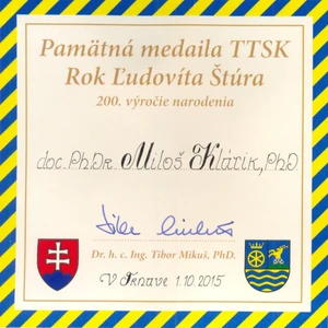 Commemorative medal of Trnava Self-Governing Region´s to 200th anniversary of Ľudovít Štúr